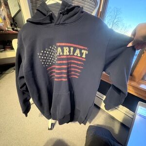 Ariat Men's Navy Hoodie with Distressed Flag Graphic